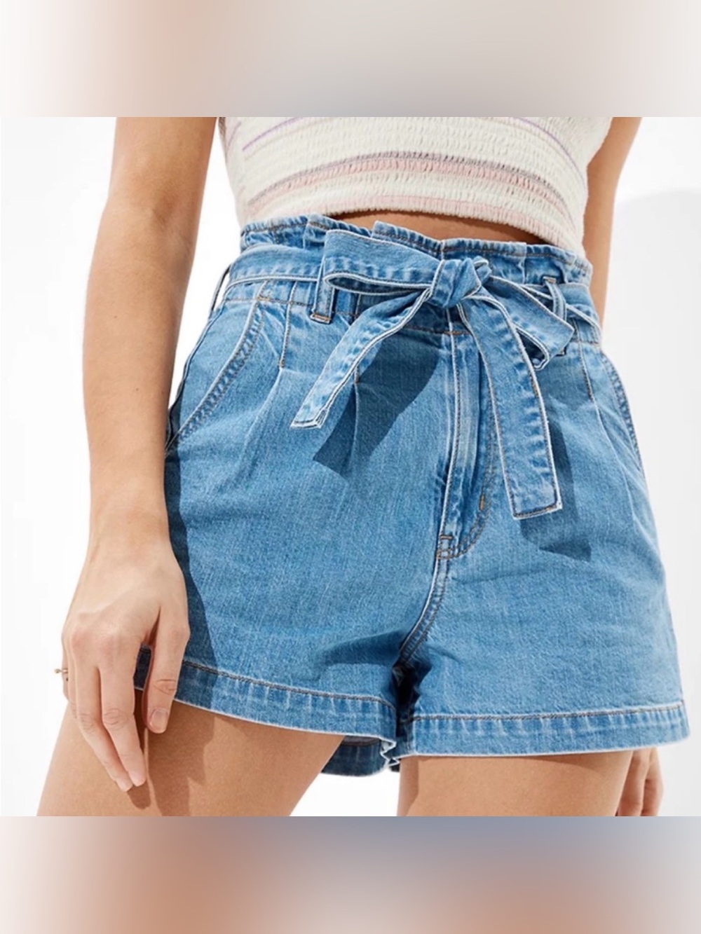 American Eagle Light Blue Denim Paperbag Waist Women's Shorts
